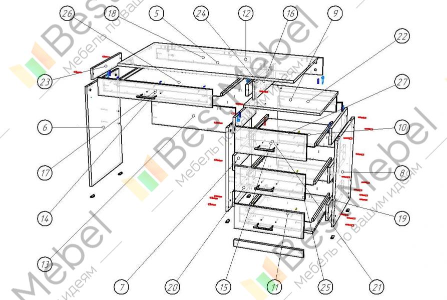 Схема сборки письменного стола - Гранд Проект Декор.ру