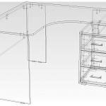 Чертеж Угловой письменный стол Лайт-2У с ящиками BMS